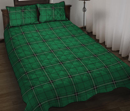 Green Stewart Tartan Print Quilt Bed Set