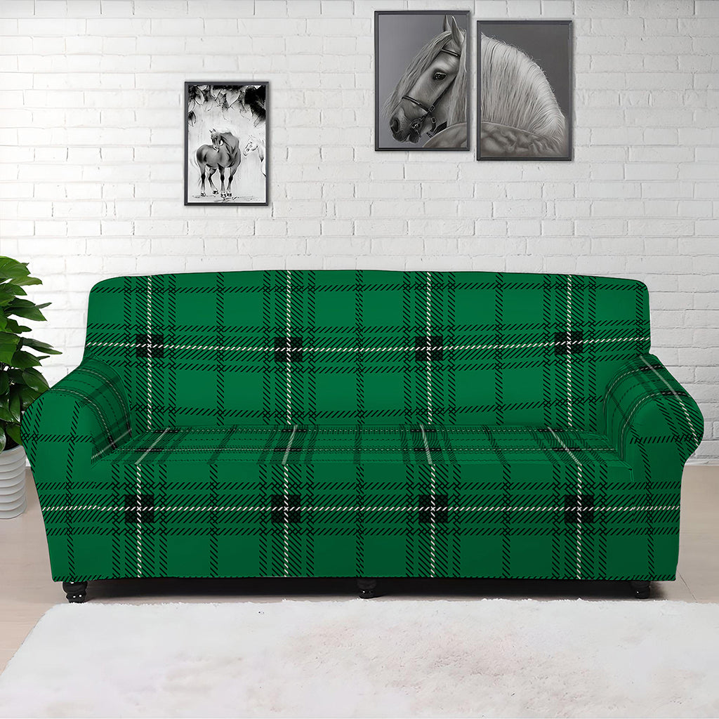 Green Stewart Tartan Print Sofa Cover