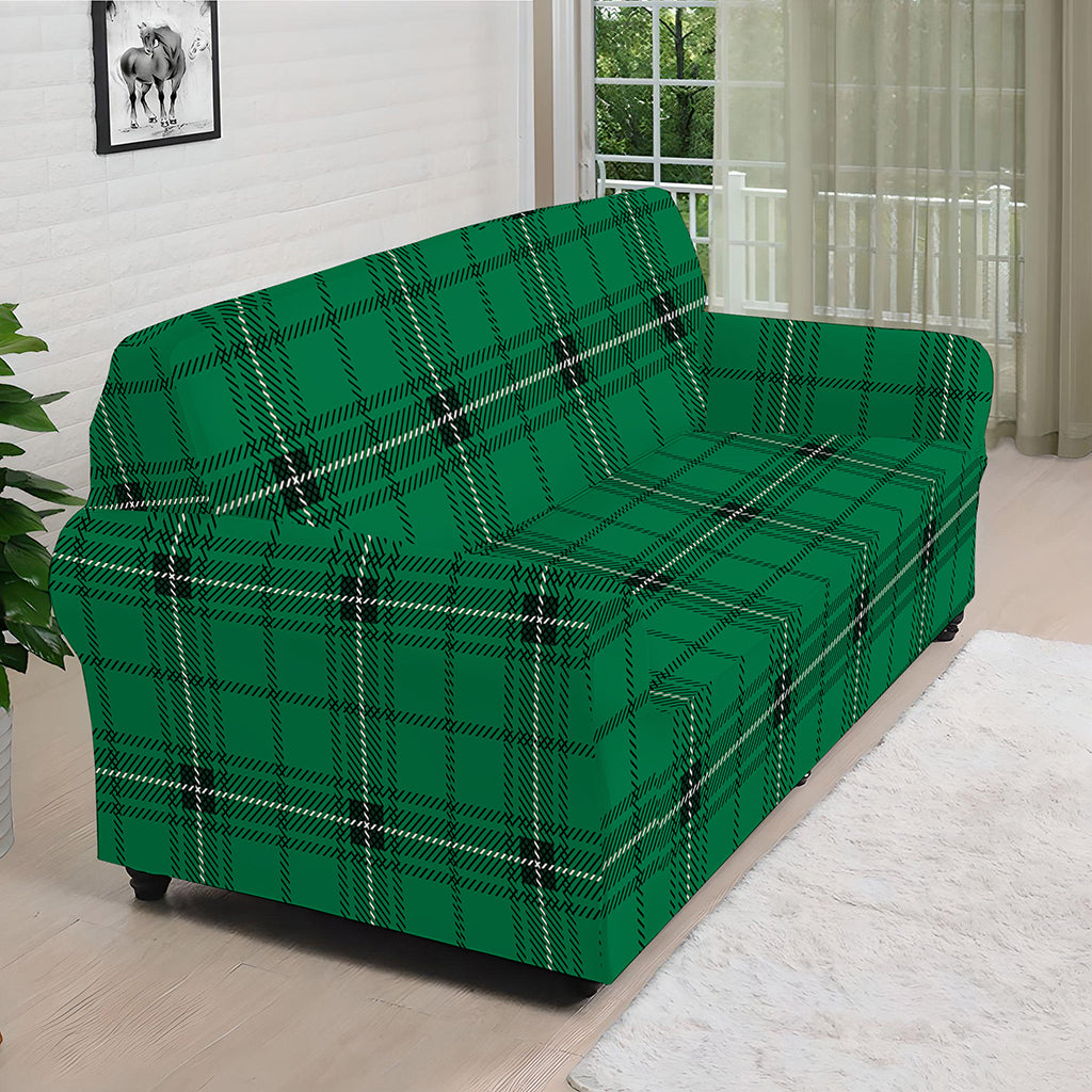 Green Stewart Tartan Print Sofa Cover