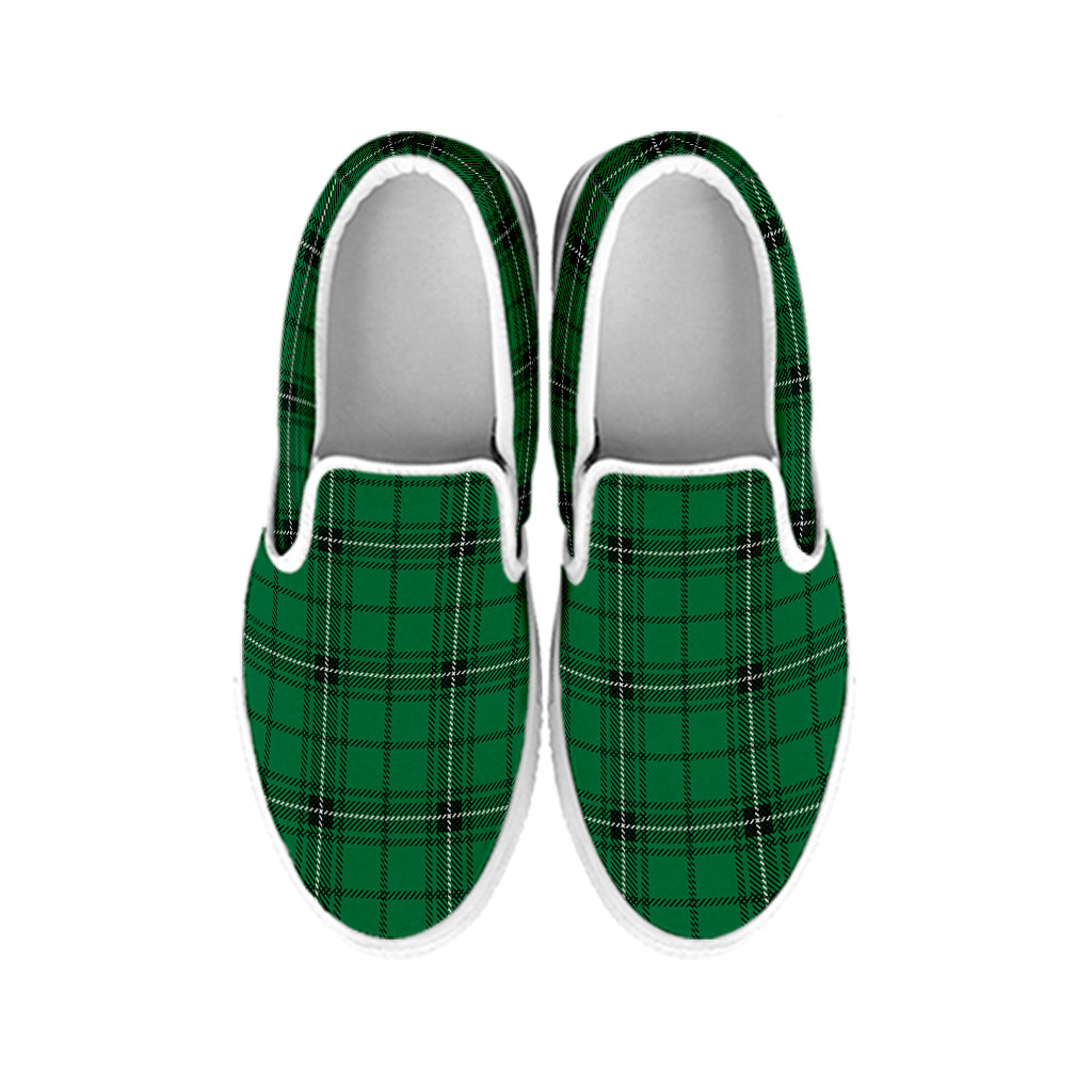 Green Stewart Tartan Print White Slip On Shoes