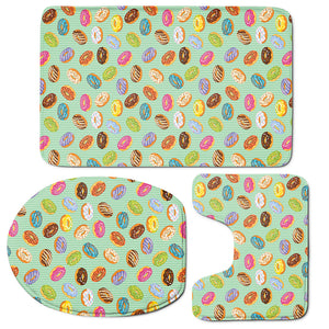 Green Striped Donut Pattern Print 3 Piece Bath Mat Set