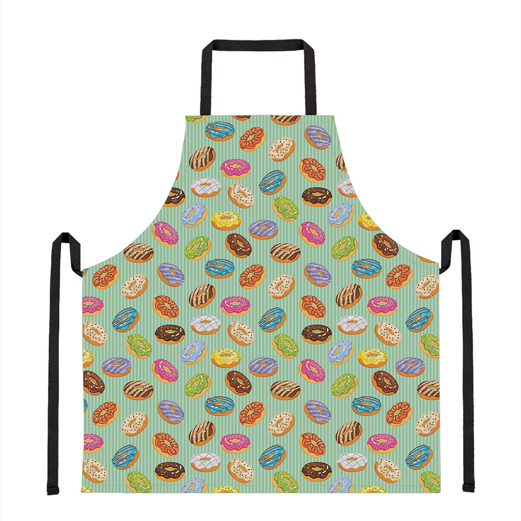 Green Striped Donut Pattern Print Apron