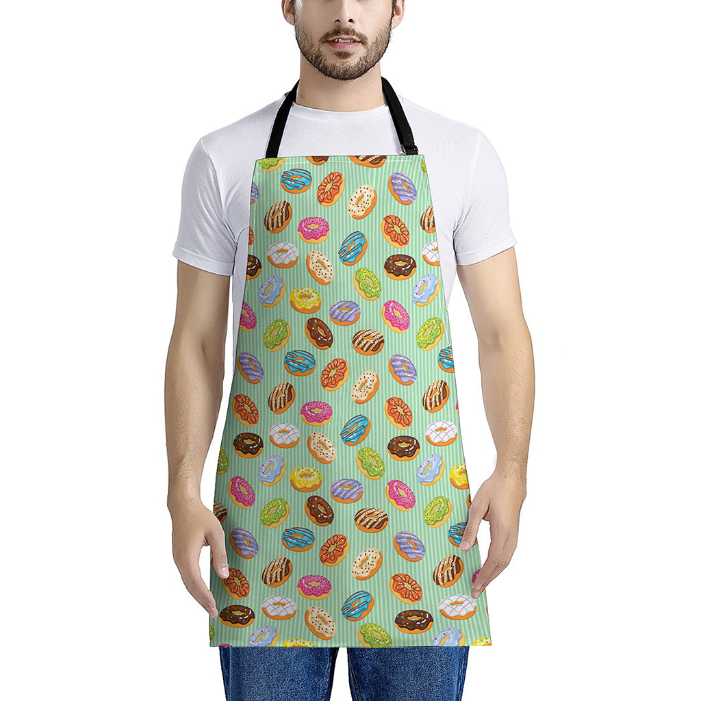 Green Striped Donut Pattern Print Apron