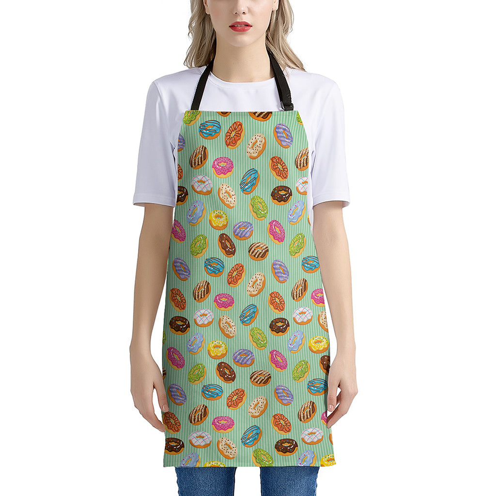 Green Striped Donut Pattern Print Apron