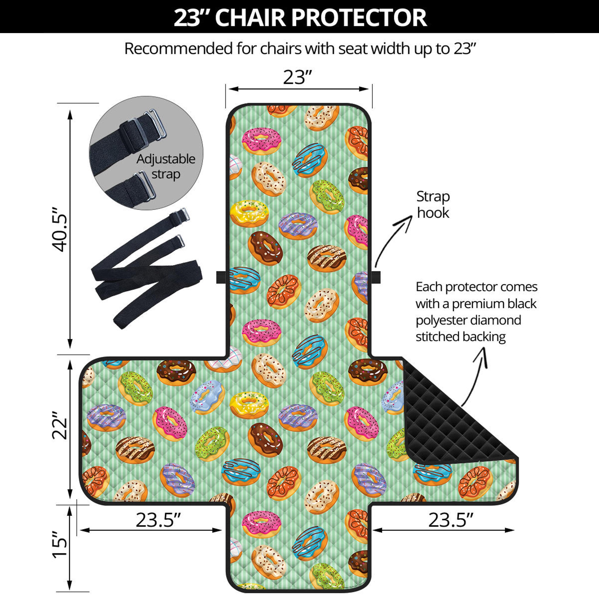 Green Striped Donut Pattern Print Armchair Protector