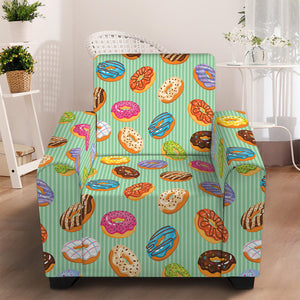 Green Striped Donut Pattern Print Armchair Slipcover