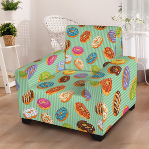 Green Striped Donut Pattern Print Armchair Slipcover