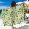 Green Striped Donut Pattern Print Beach Sarong Wrap