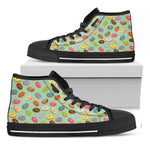 Green Striped Donut Pattern Print Black High Top Shoes