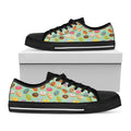 Green Striped Donut Pattern Print Black Low Top Sneakers