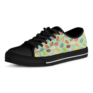 Green Striped Donut Pattern Print Black Low Top Shoes