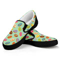 Green Striped Donut Pattern Print Black Slip On Sneakers