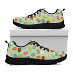 Green Striped Donut Pattern Print Black Sneakers