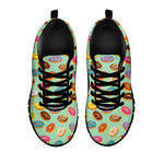 Green Striped Donut Pattern Print Black Sneakers