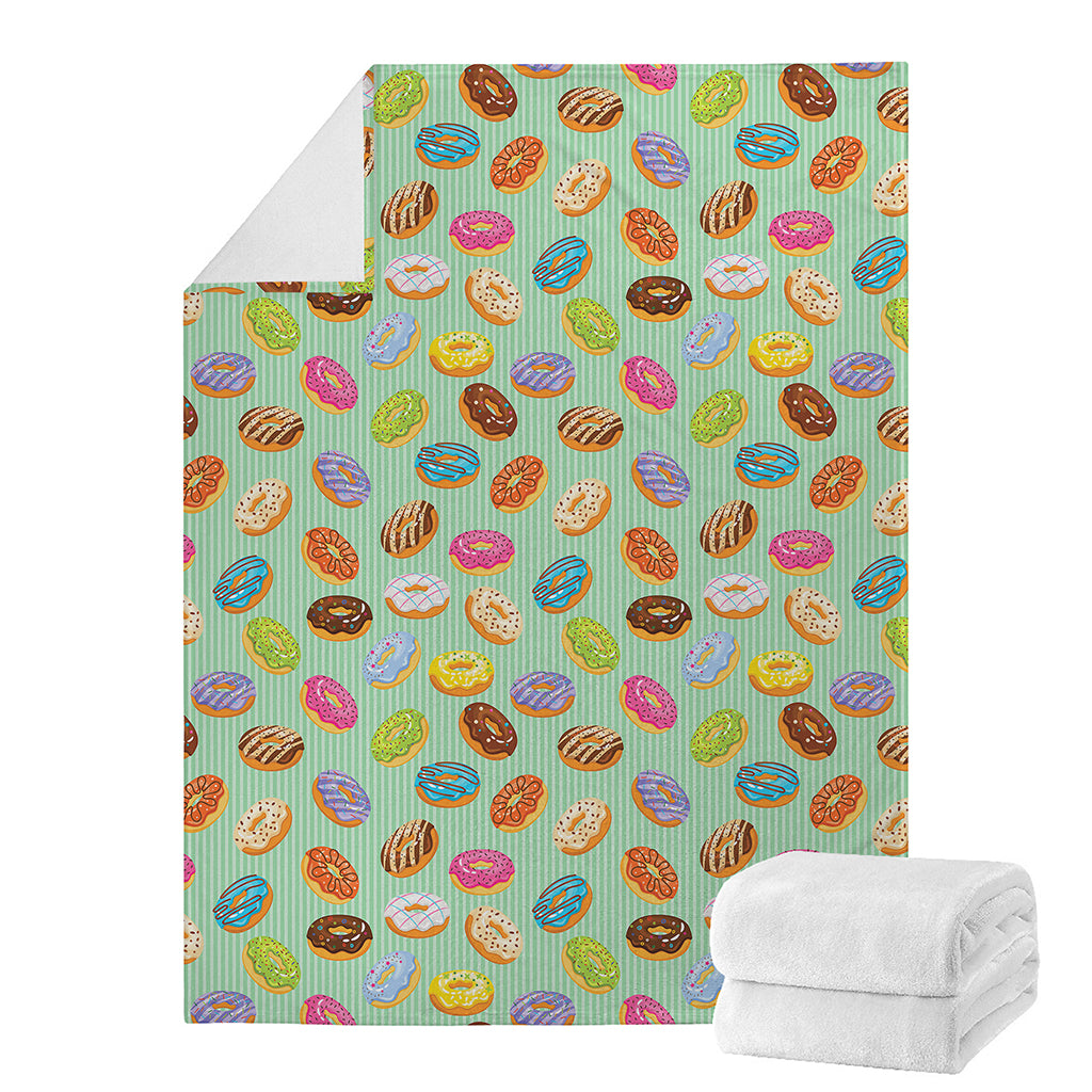 Green Striped Donut Pattern Print Blanket