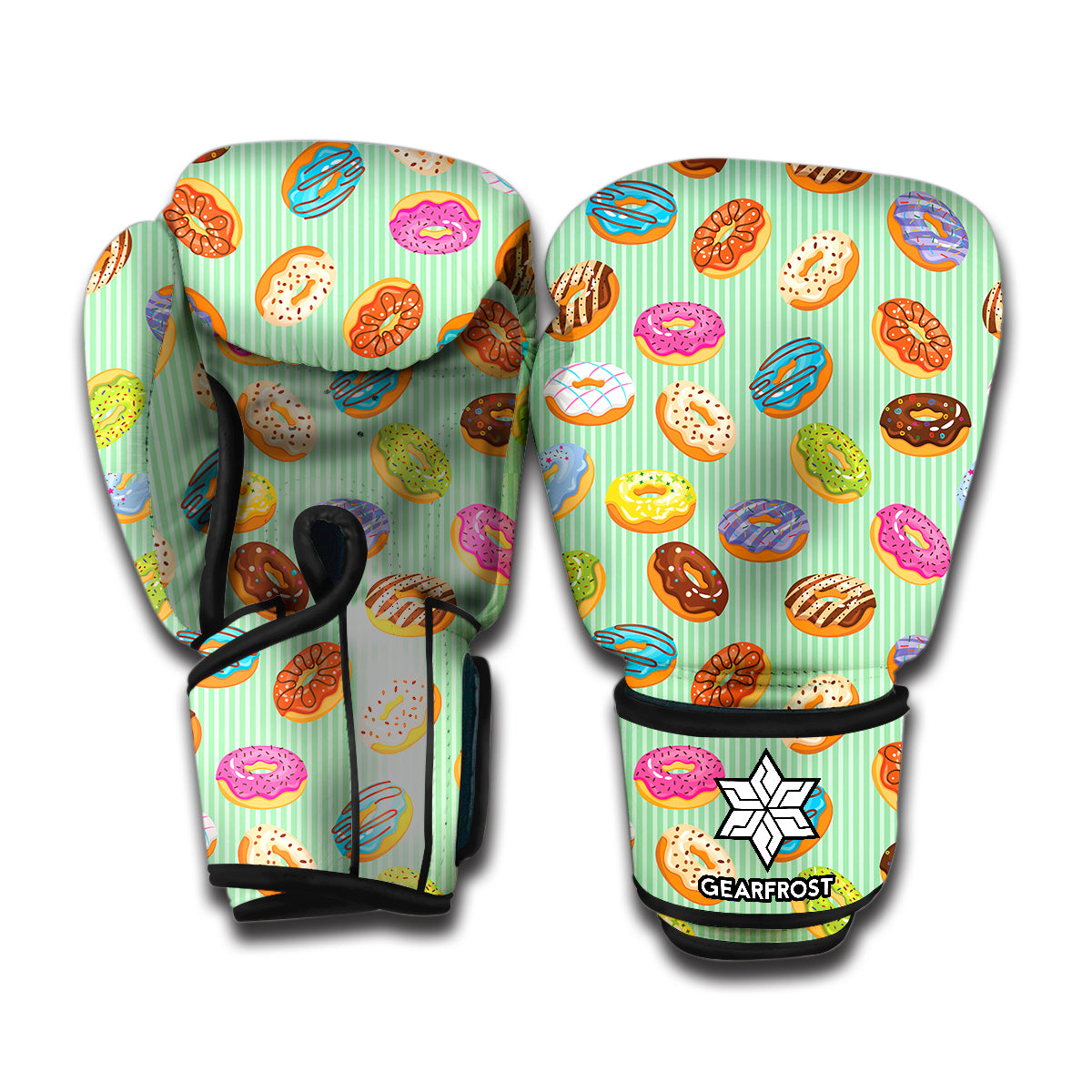 Green Striped Donut Pattern Print Boxing Gloves