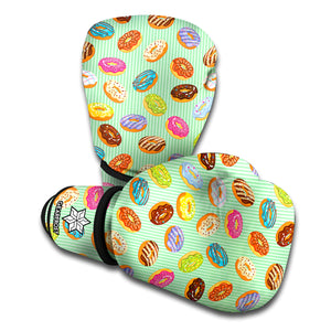 Green Striped Donut Pattern Print Boxing Gloves