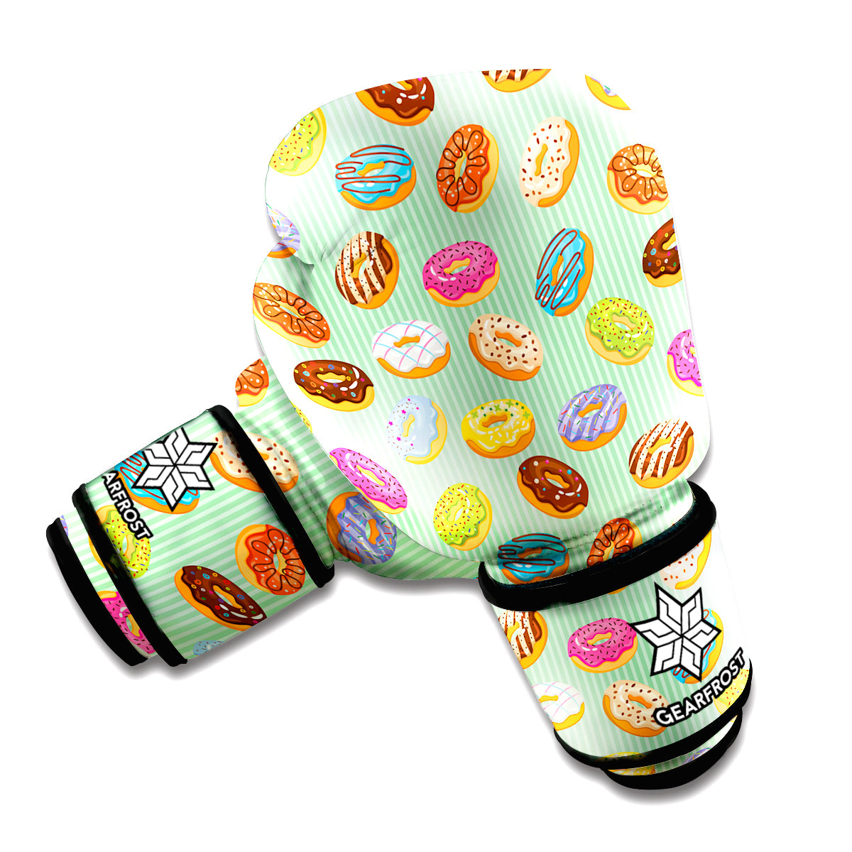 Green Striped Donut Pattern Print Boxing Gloves