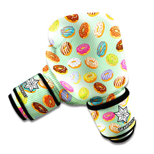 Green Striped Donut Pattern Print Boxing Gloves