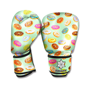 Green Striped Donut Pattern Print Boxing Gloves