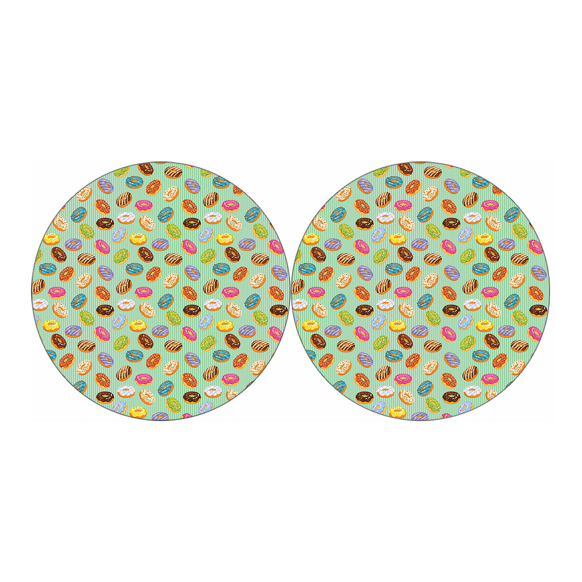 Green Striped Donut Pattern Print Car Coasters