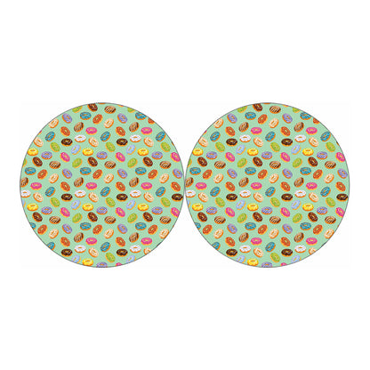 Green Striped Donut Pattern Print Car Coasters