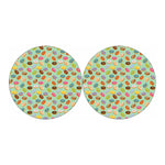 Green Striped Donut Pattern Print Car Coasters