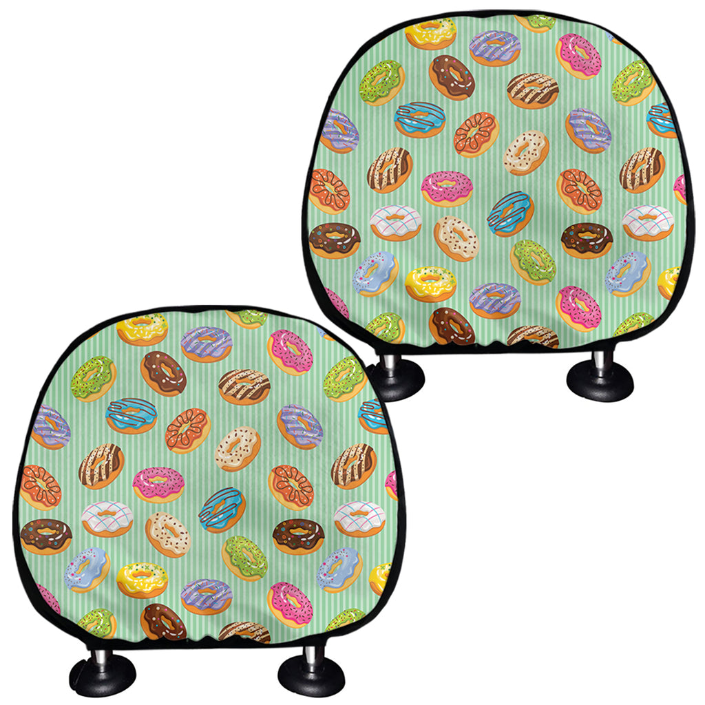 Green Striped Donut Pattern Print Car Headrest Covers