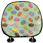 Green Striped Donut Pattern Print Car Headrest Covers