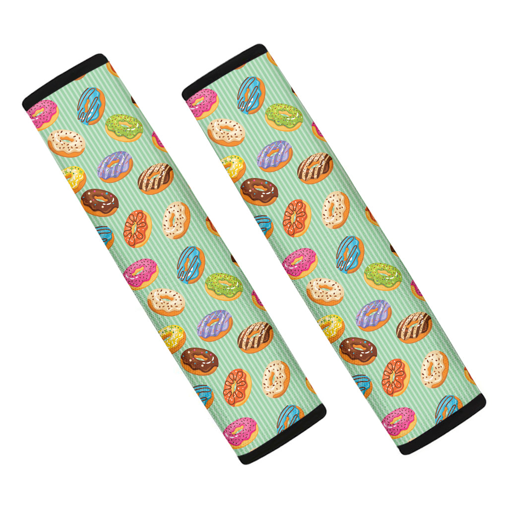 Green Striped Donut Pattern Print Car Seat Belt Covers