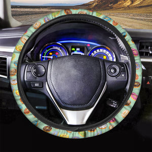 Green Striped Donut Pattern Print Car Steering Wheel Cover