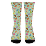 Green Striped Donut Pattern Print Crew Socks