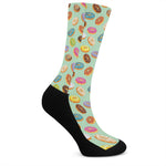 Green Striped Donut Pattern Print Crew Socks