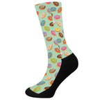 Green Striped Donut Pattern Print Crew Socks