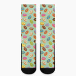 Green Striped Donut Pattern Print Crew Socks