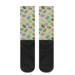 Green Striped Donut Pattern Print Crew Socks
