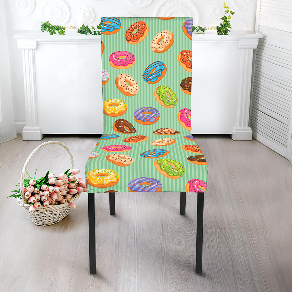 Green Striped Donut Pattern Print Dining Chair Slipcover