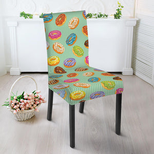 Green Striped Donut Pattern Print Dining Chair Slipcover