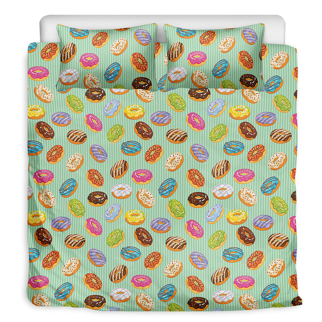 Green Striped Donut Pattern Print Duvet Cover Bedding Set