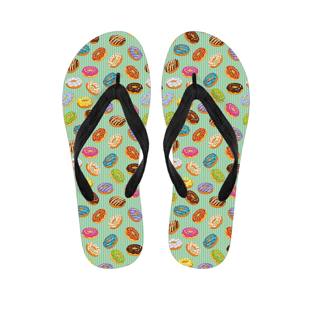 Green Striped Donut Pattern Print Flip Flops