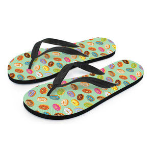 Green Striped Donut Pattern Print Flip Flops