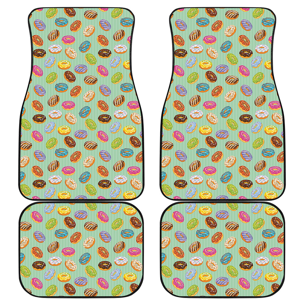 Green Striped Donut Pattern Print Front and Back Car Floor Mats