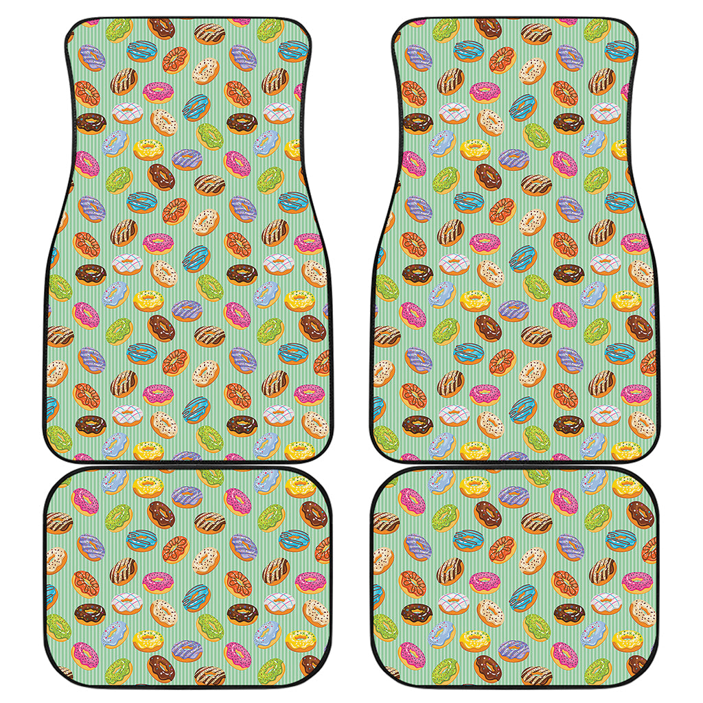 Green Striped Donut Pattern Print Front and Back Car Floor Mats