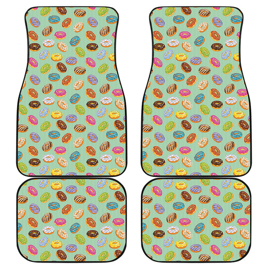 Green Striped Donut Pattern Print Front and Back Car Floor Mats