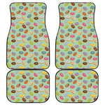 Green Striped Donut Pattern Print Front and Back Car Floor Mats