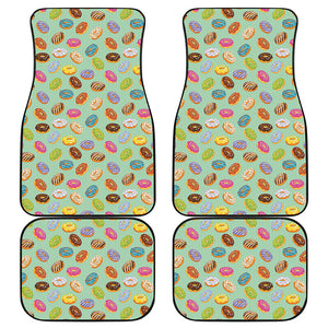 Green Striped Donut Pattern Print Front and Back Car Floor Mats