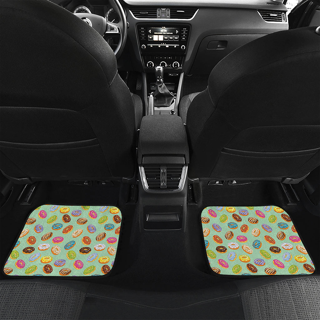 Green Striped Donut Pattern Print Front and Back Car Floor Mats