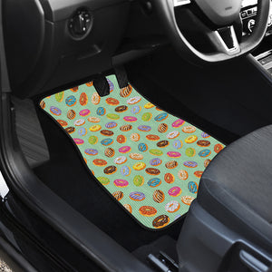 Green Striped Donut Pattern Print Front and Back Car Floor Mats