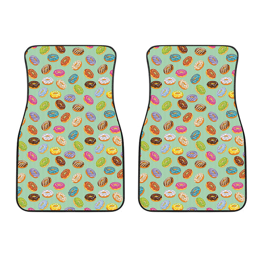 Green Striped Donut Pattern Print Front Car Floor Mats
