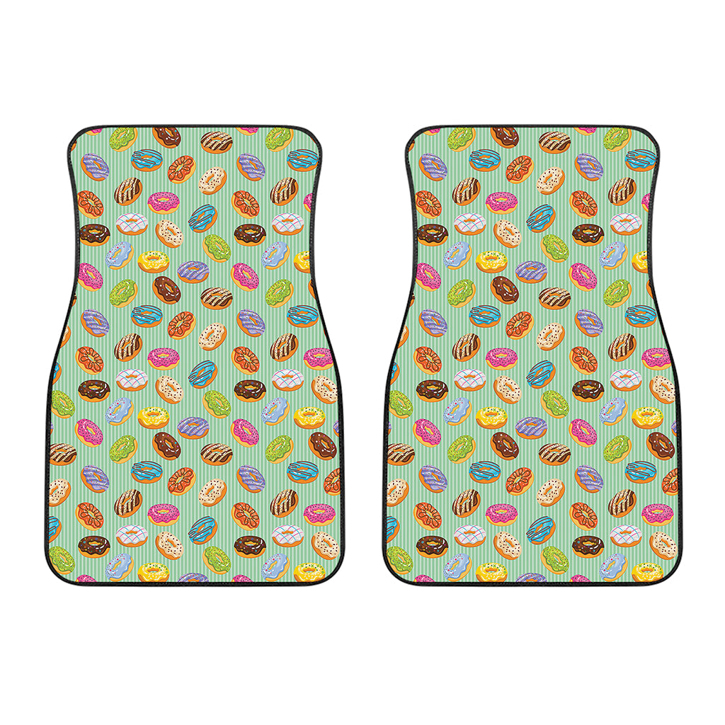 Green Striped Donut Pattern Print Front Car Floor Mats